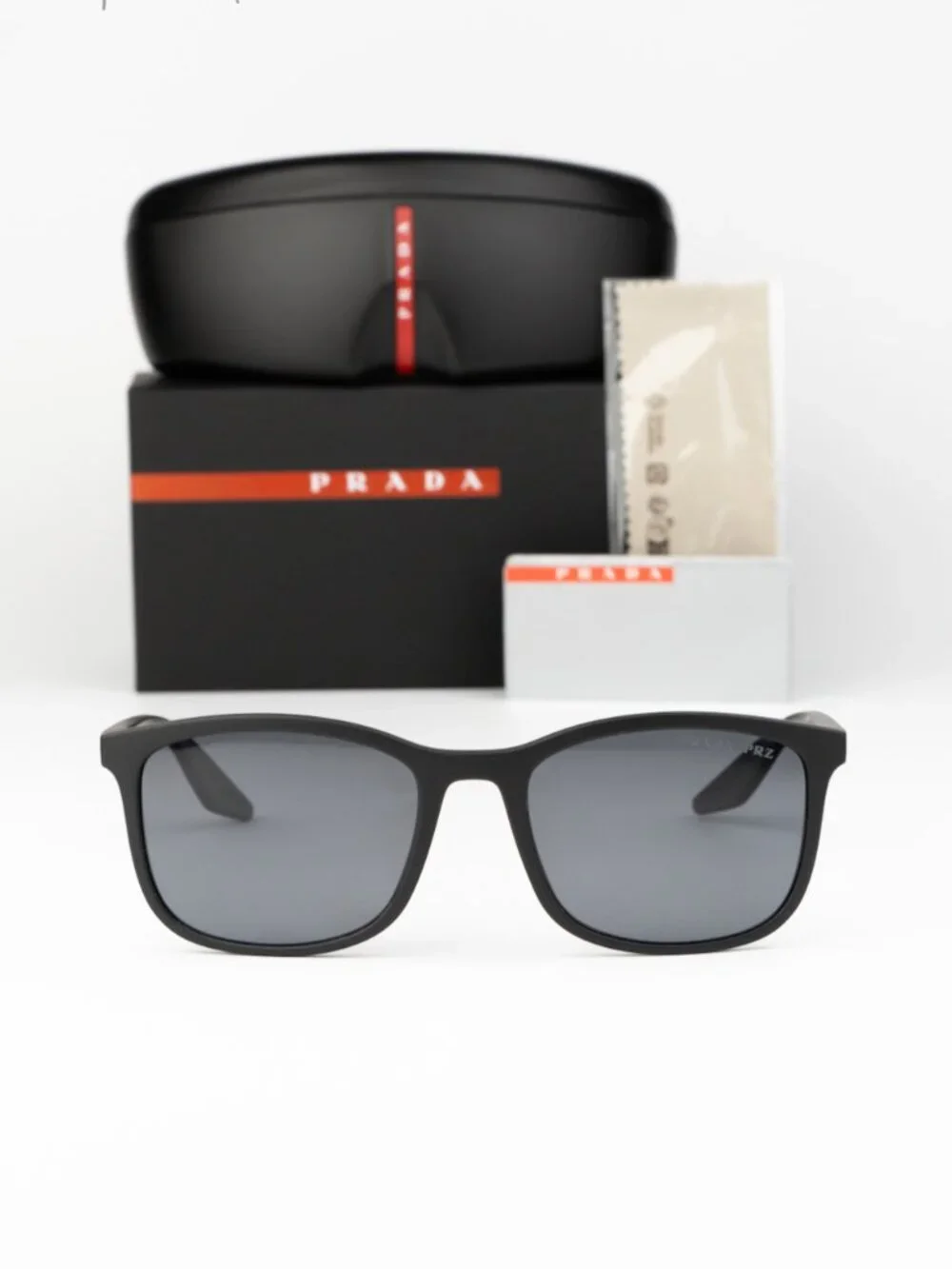 Prada Linea Rossa Men Sunglasses Black Grey Polarized Square PSA08S DG002G NEW